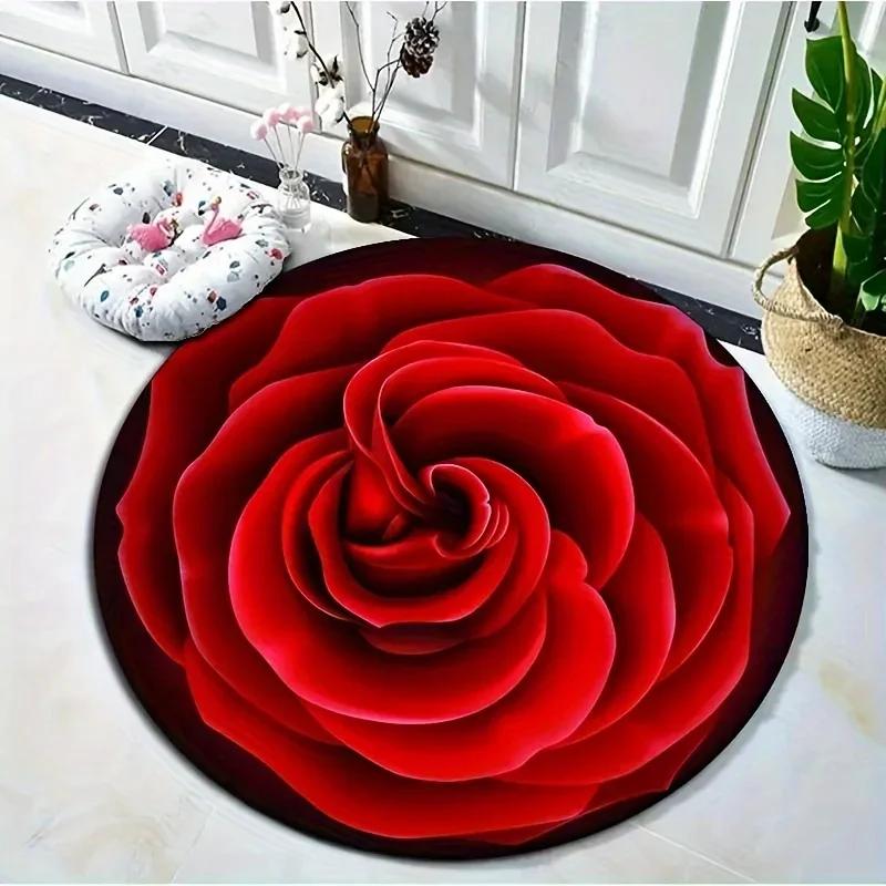 3D Dream Flower Rose Daisy Print Round Carpet Balcony Floor Mat Bathroom Living Room Home Yoga Coffee Mats Home Decorative Rug