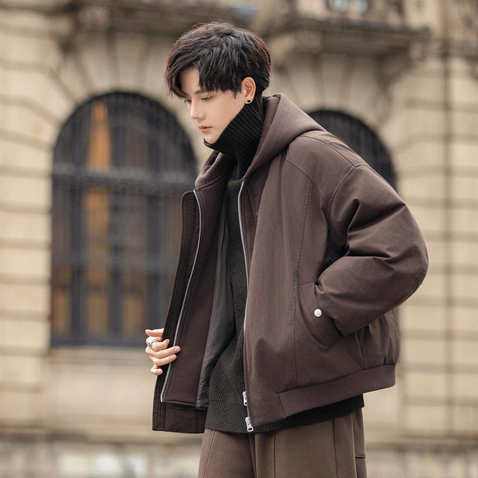 

Trendy Brand 2025 Men s Hooded Down Jacket - High-End Solid Color Winter Coat L кавовий