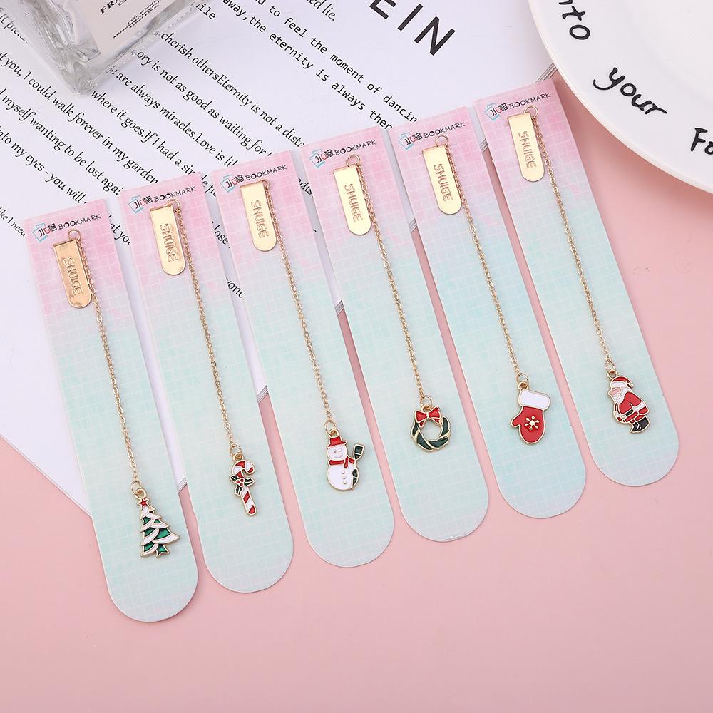 1 Piece Cartoon Christmas Metal Santa Pendant Bookmark School Office Supplies Bookmarks Cute Stationery