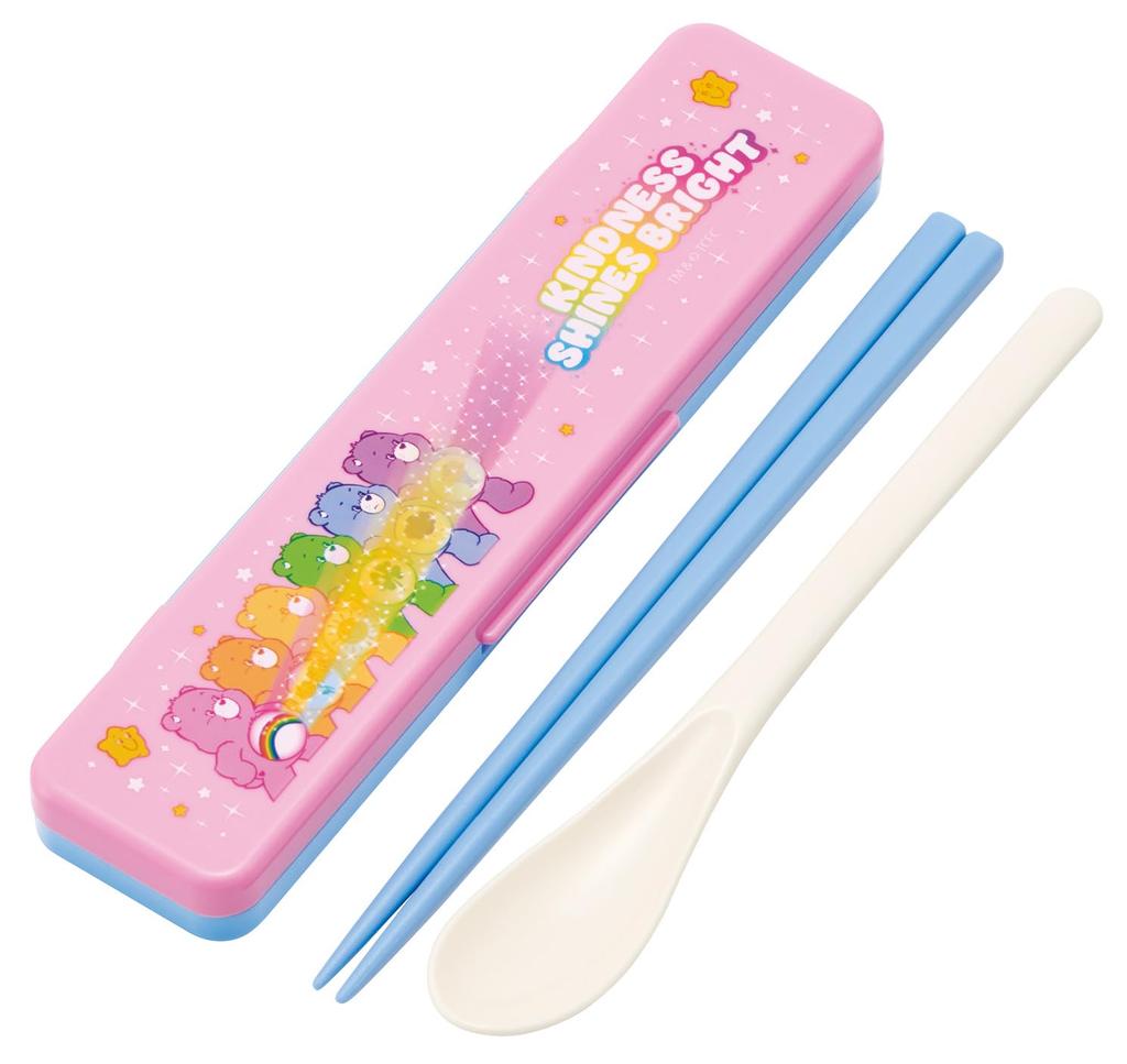 Skater Chopsticks and Spoon Set for Adults (18cm, Quiet, Made in Japan) - Care Bears Sparkle CCS3SA-A