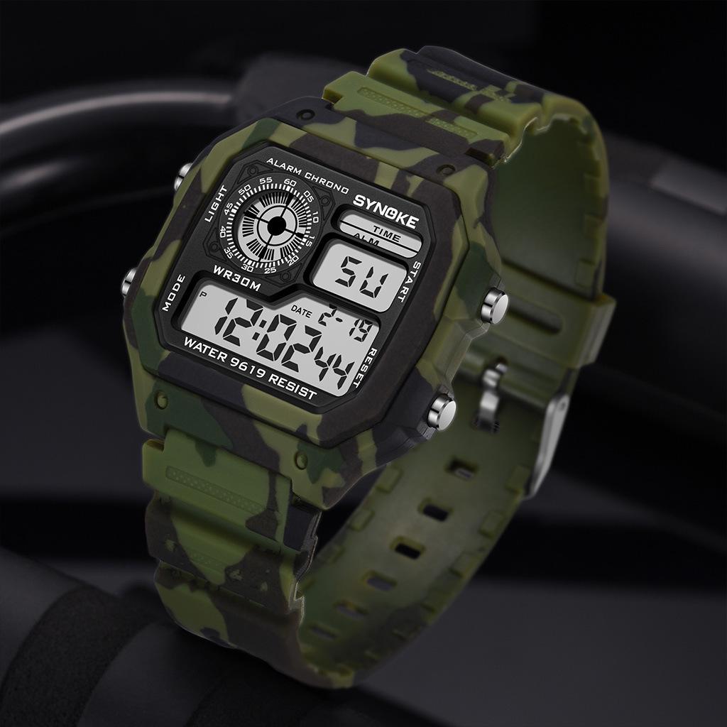 Men's Multifunctional Camouflage Waterproof Sports Watch - Seven-Color Luminous Fashion Square Design