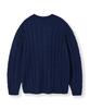 Nodu Fisherman Cable Round Neck Semi-Oversized Long Sleeve Knit Cable Knit Cardigan [Navy]