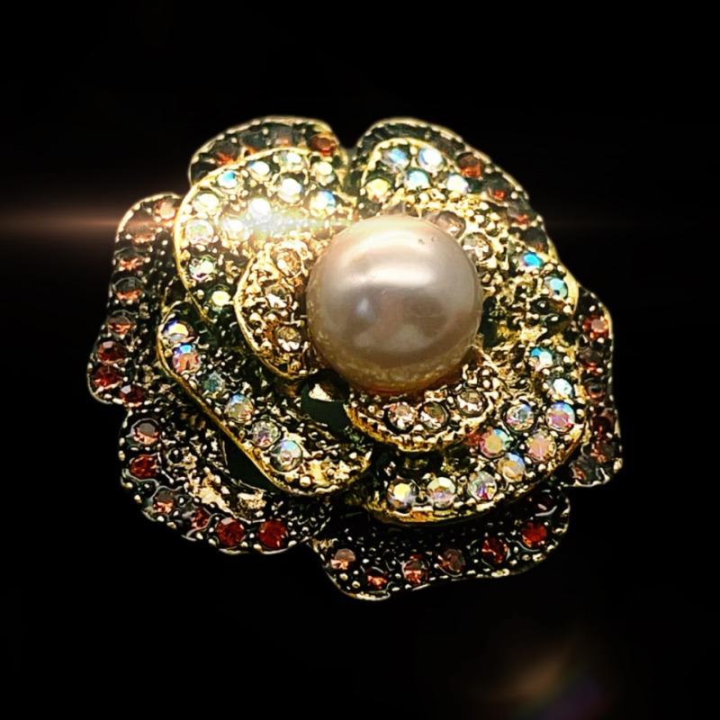 Retro Broszka z Perłowym Peonem - Wysokiej klasy, Ekskluzywna, Wysokiej jakości Broszka