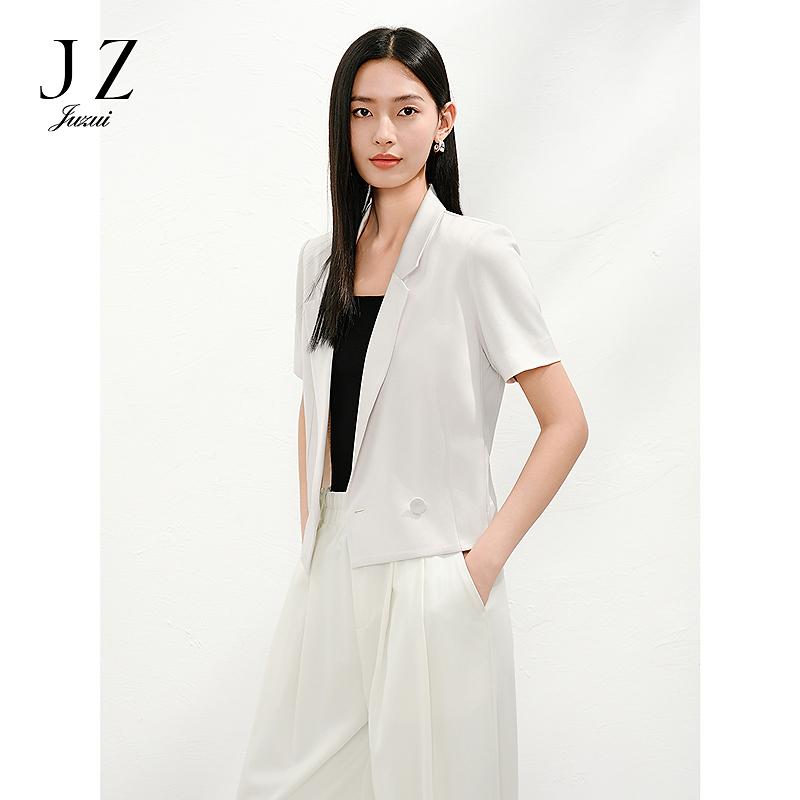 Jiuzi Anna Kou Elegant Commuting Simple Double Row Buckle Acetate Short-sleeved Suit for Women