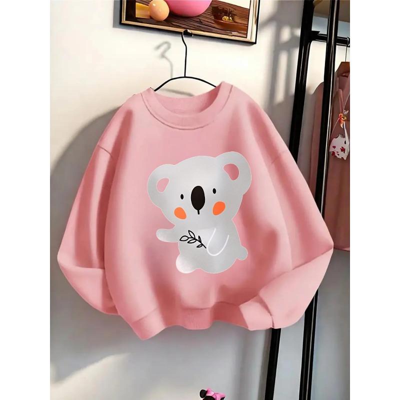 Girls' Crewneck Sweatshirt - Cute Koala Holding Eucalyptus Leaf Machine Washable,