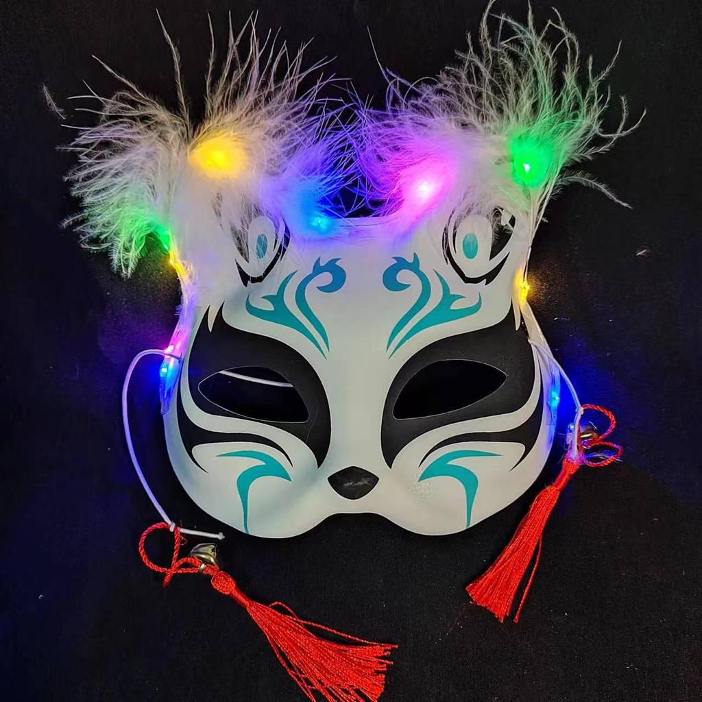 Luminous Cat Fox Mask - Hand-Painted Japanese Style Halloween Party Cosplay for Women