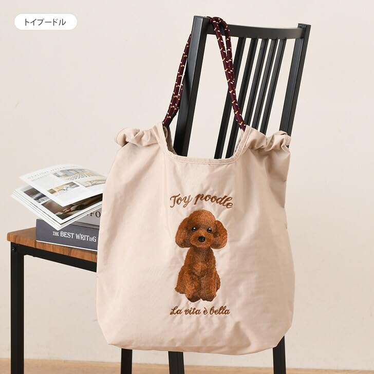[JOKnet] SOBIA Animal Embroidered Cord Tote Bag for Women, Large, Lightweight, A4 Size, Toy Poodle Design, Size F