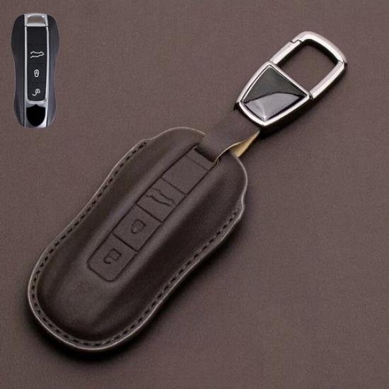 Genuine Leather Car Key Fob Case Cover For Porsche Cayenne Panamera Macan Taycan