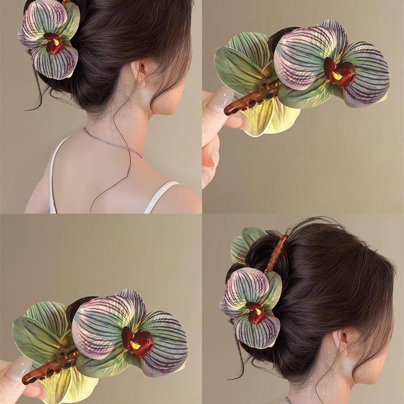 Boho Style Phalaenopsis Hair Claw Clips Beach Vacation Design Large Hair Clips for Women Thick Hair Hold