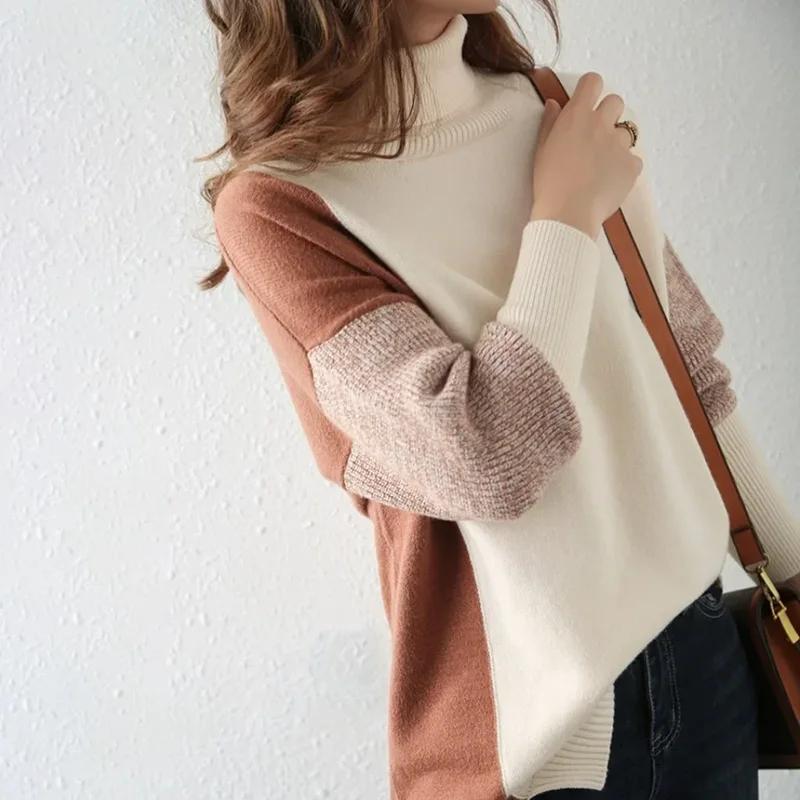 Svetr pro ženy Zimní Bavlněný Zesílený Pulovr Teplý Pletený Pružný Dlouhý Rukáv Nadměrný Svetr Svetrové Topy