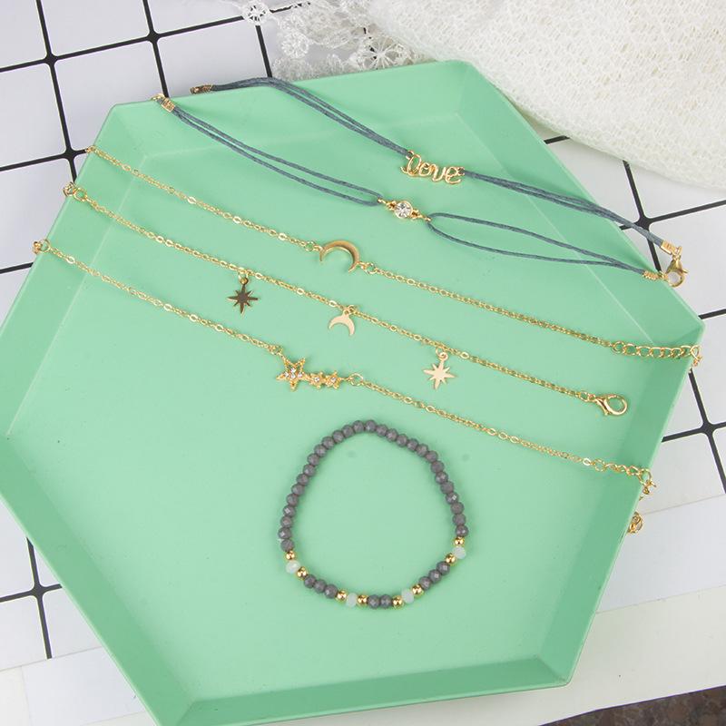 Tocona Bohemia Love Moon Bracelets For Women Charms Bead Gold Star Clear Crystal Stone Letter Rope Jewelry Accessories 6523