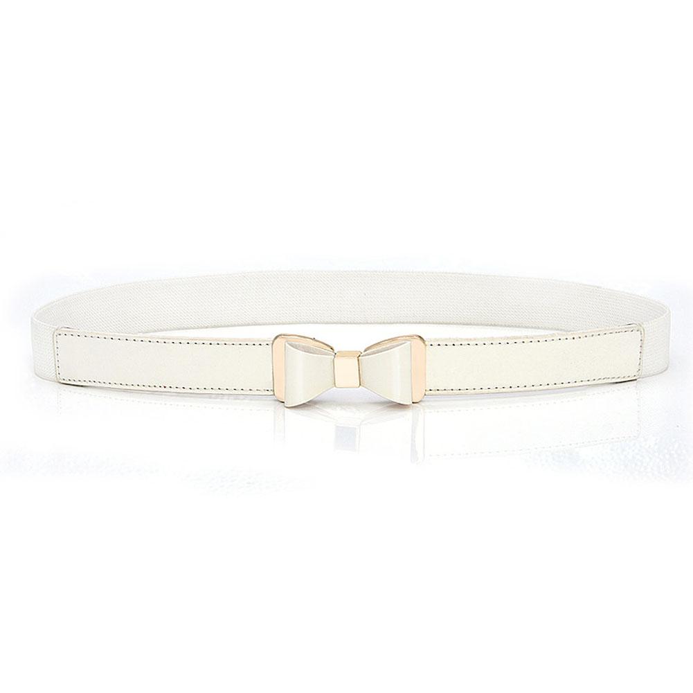 Lady Simple Elastic Thin Waistband Bowknot Interlock Buckle PU Leather Belt Cummerband