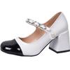 Xiaoxiangfeng Mary Jane Shoes Women'S One-Word Beaded Buckle High Heels~ Skirt Socks Wear 7Cm Small Leather Shoes
