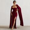 New Dress Square Neck Mopping Floor Long Sleeve High Split End Solid Color Sexy Dress