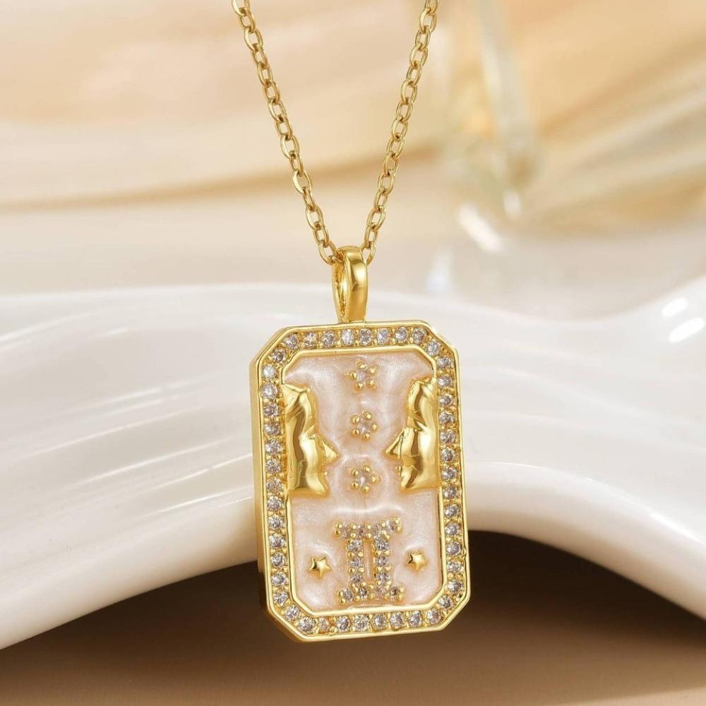 Gold Plated 12 Constellation Necklace Zircon Zodiac Pendant Necklace Retro Clavicle Chain  Unisex