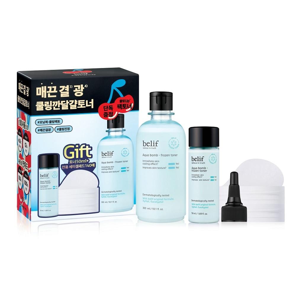 Belief Aqua Bomb Frozen Toner Drop-Drop-Drop Plan (Toner 300ml + 50ml + 140 Gel Pads)
