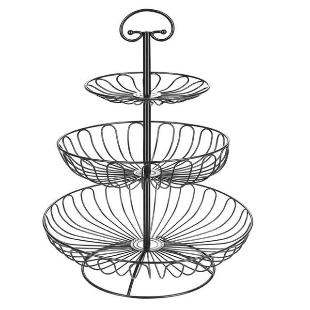 

3-х уровневая ретро простая круглая металлическая бытовая тарелка с фруктами, подставка для хранения, корзина для хранения чёрный