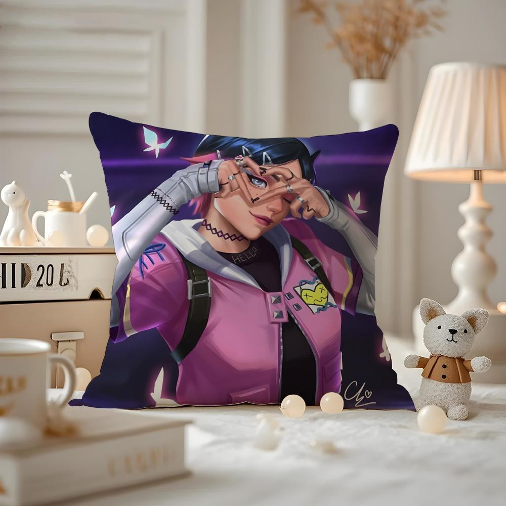 HOT Game VVALORANT Cushion Cover Antidustmite Pillowcase Invisible Zipper Silky Short Plush Sofa Cushion Cover