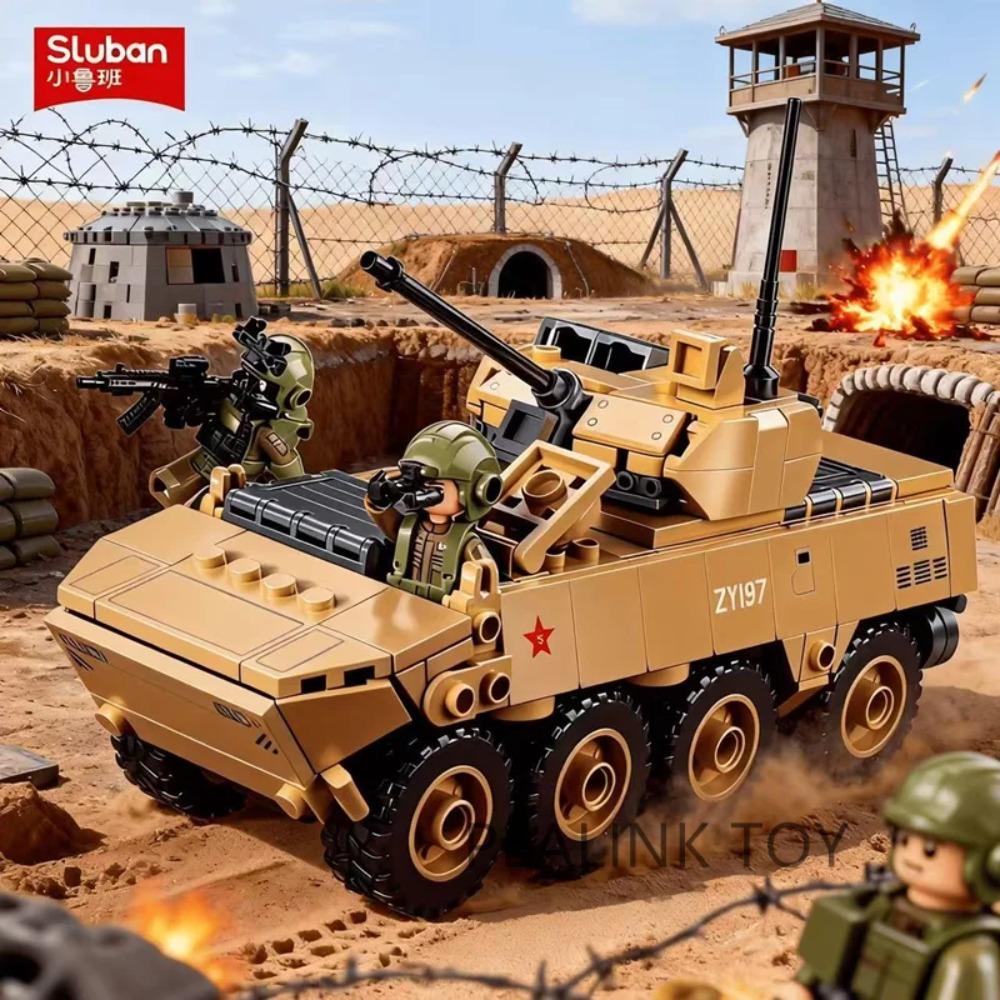 Sluban Set di Mattoncini Serbatoio Militare Veicolo Corazzato con Figure di Soldati Mattoncini Militari Giocattoli Educativi per Bambini
