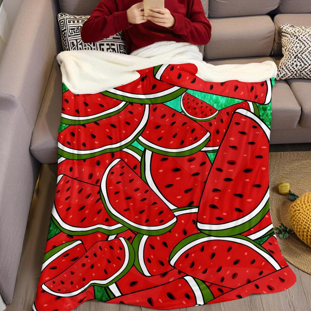 Cartoon Watermelon Flannel Blanket Warm Soft Halloween Christmas Couch Warm Cozy Decorative Decor Gift for All Season
