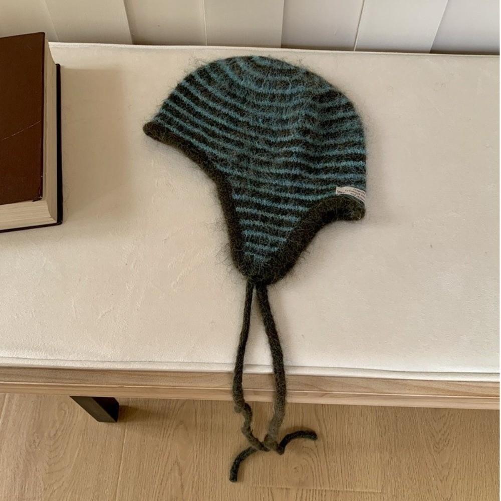 Colorful Earflap Knitted Hat Striped Baggy Beanie Hat Fashion Striped Balaclava for Outdoor Ski