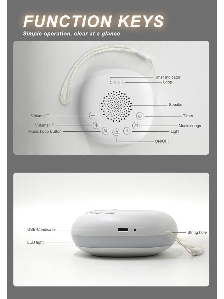 Yenidoğanlar İçin Gece Lambalı Taşınabilir Beyaz Gürültü Sakinleştirici Cihaz