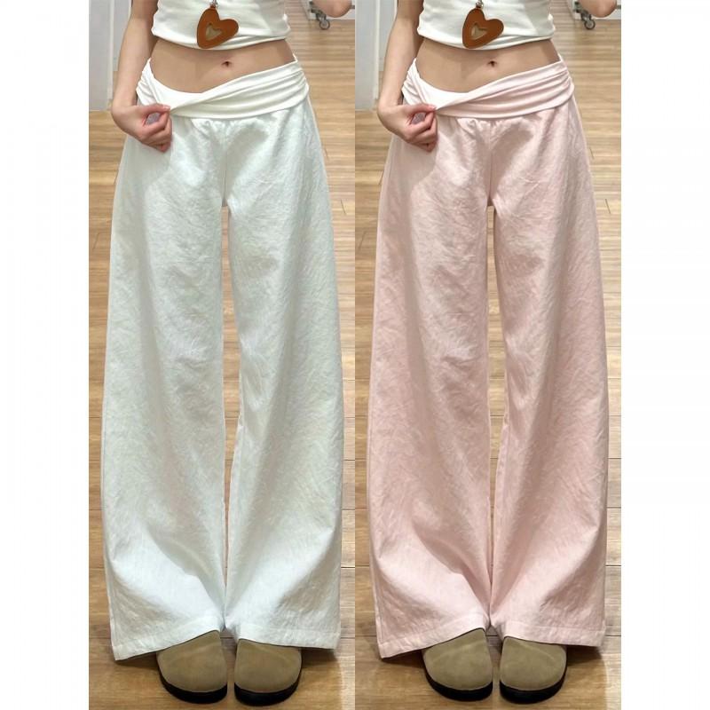 Womens High Waist Wide Leg Pants Thin Ice Silk Loose Casual Trousers Straight Petite Regular Tall