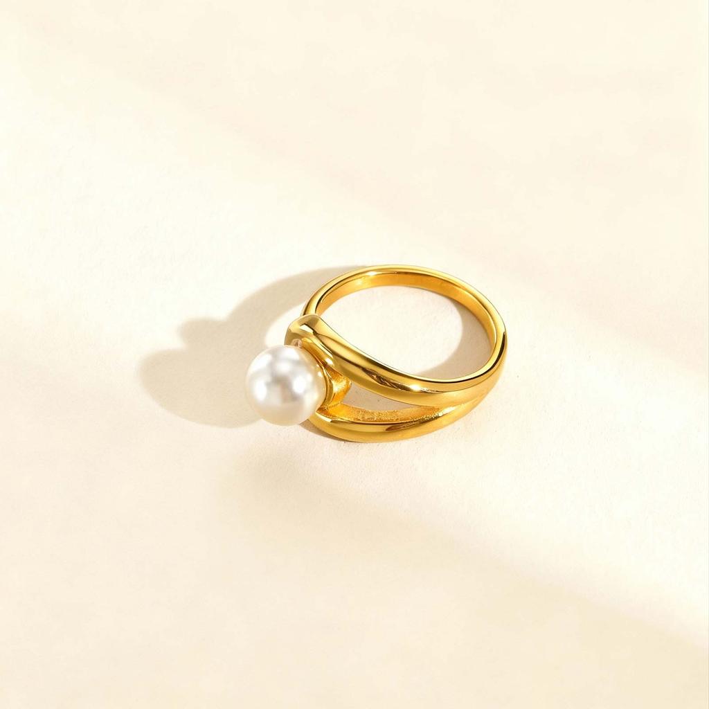 Size 7 Water Drop Imitation Pearl Ring for Women,Gold Plated Stainless Steel Wedding Finger Rings,Elegant Jewelry Gift