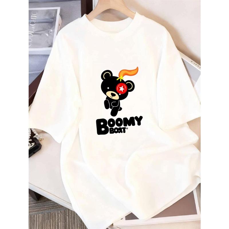 

European Size Cartoon Bear Graphic T-Shirt for Women Men | Black White Funny Character Print, Casual Daily Wear, Street Style, Short Sleeve, Crew Neck 4XL