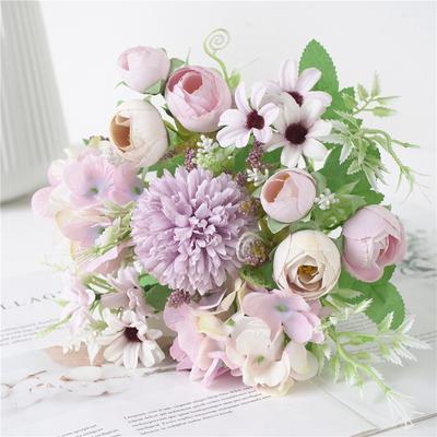 1pcs Mixed Flower Beautiful Peony Artificial Flower Hydrangea Silk Fake Bouquet For Home Wedding Decoration Diy Dandelion Foam