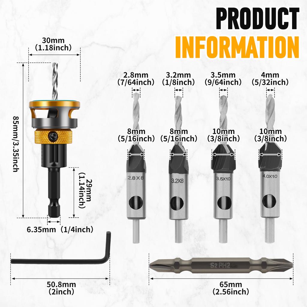 Woodworking Limit Four Edge Countersink Drill high-speed steel Drill Adjustable Depth Step Drill Screw Countersink Drill Bit