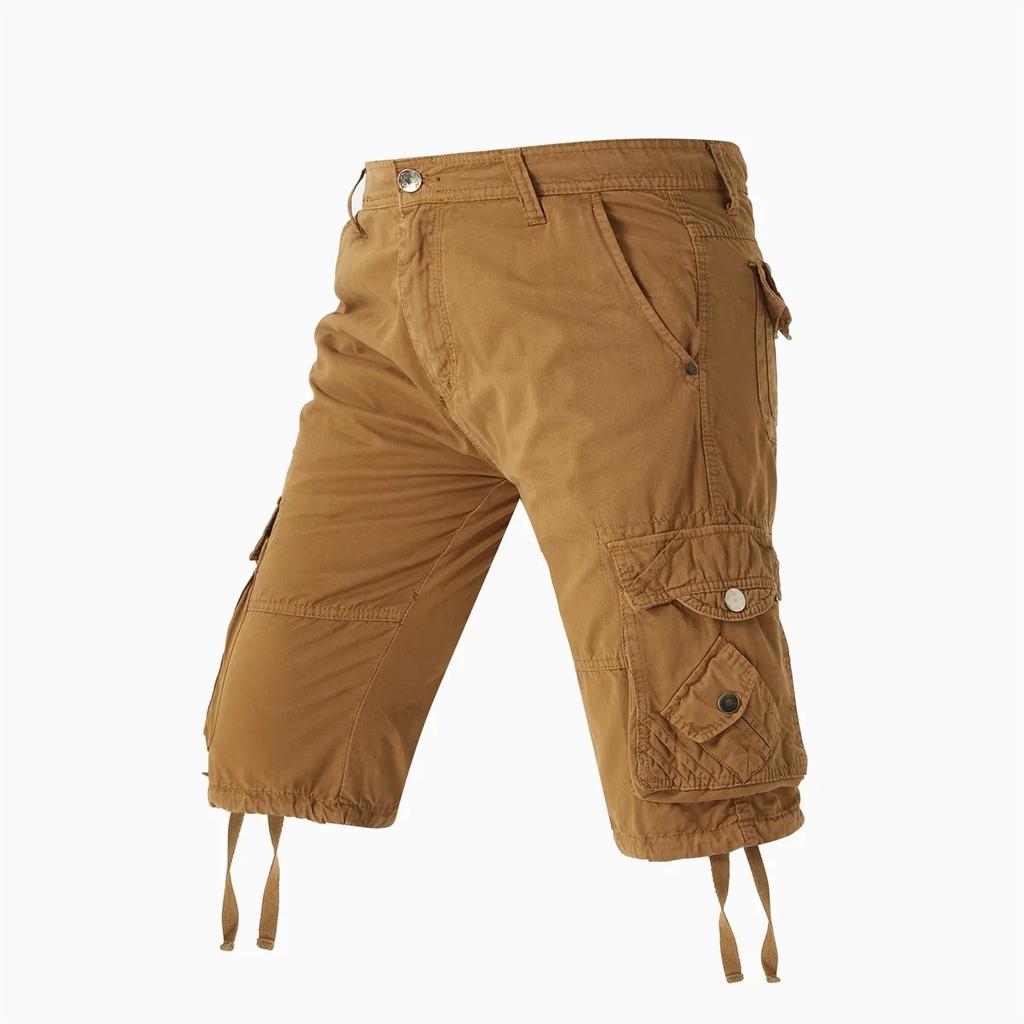Summer Men's Cargo Shorts Loose Casual Below Knee Pants Elastic Waist Outdoor Jogging Cotton Knee Length Pants