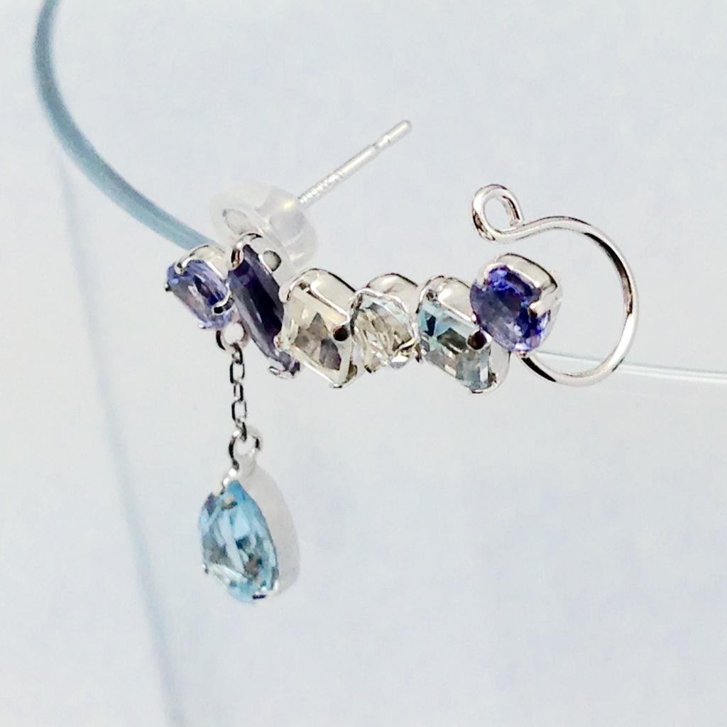 Candy Single Line Blue 10K White Earring, Teardrop, Swing, Multicolor, Gold, bc-nrsr-wg