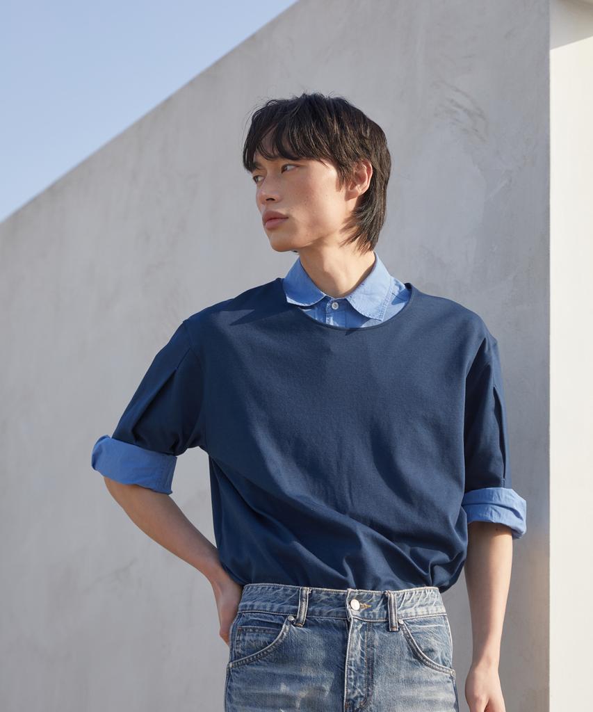 Dibeullu Tuck U-Neck Short Sleeve Navy