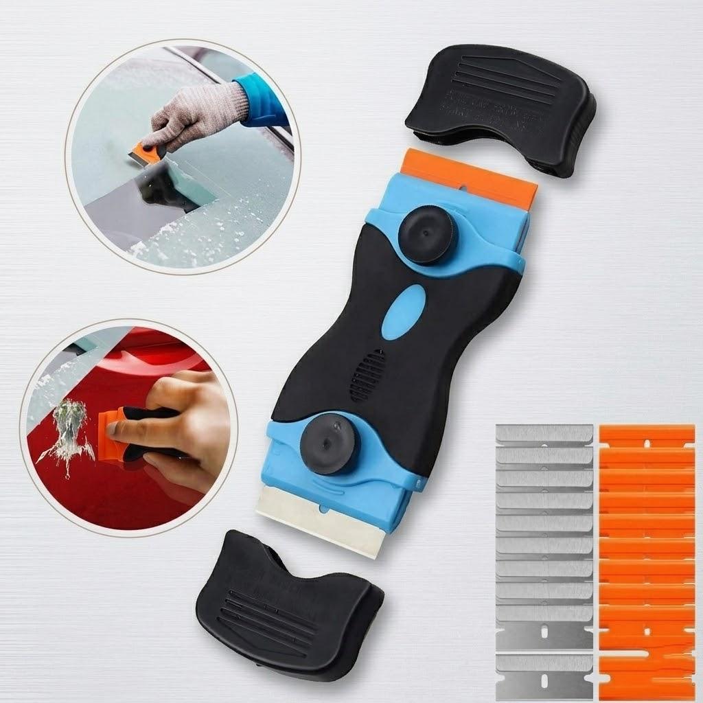 

Car Window Tinting Scraper Tool Double Edge Razor Blade for Label Sticker Decal Removal with Extra Blades синій
