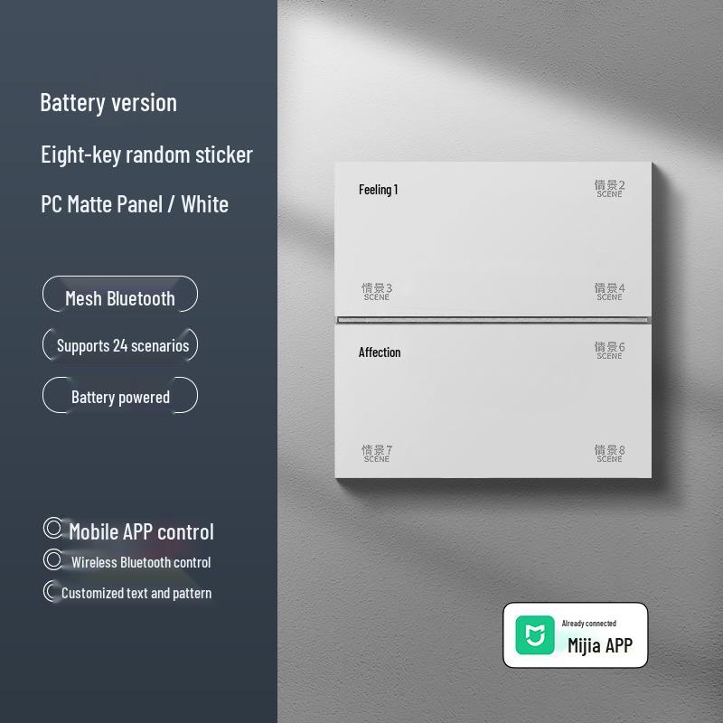 Mijia 8-Button Wireless Bluetooth Mesh Smart Switch, Battery-Powered with 24 Scene Options.