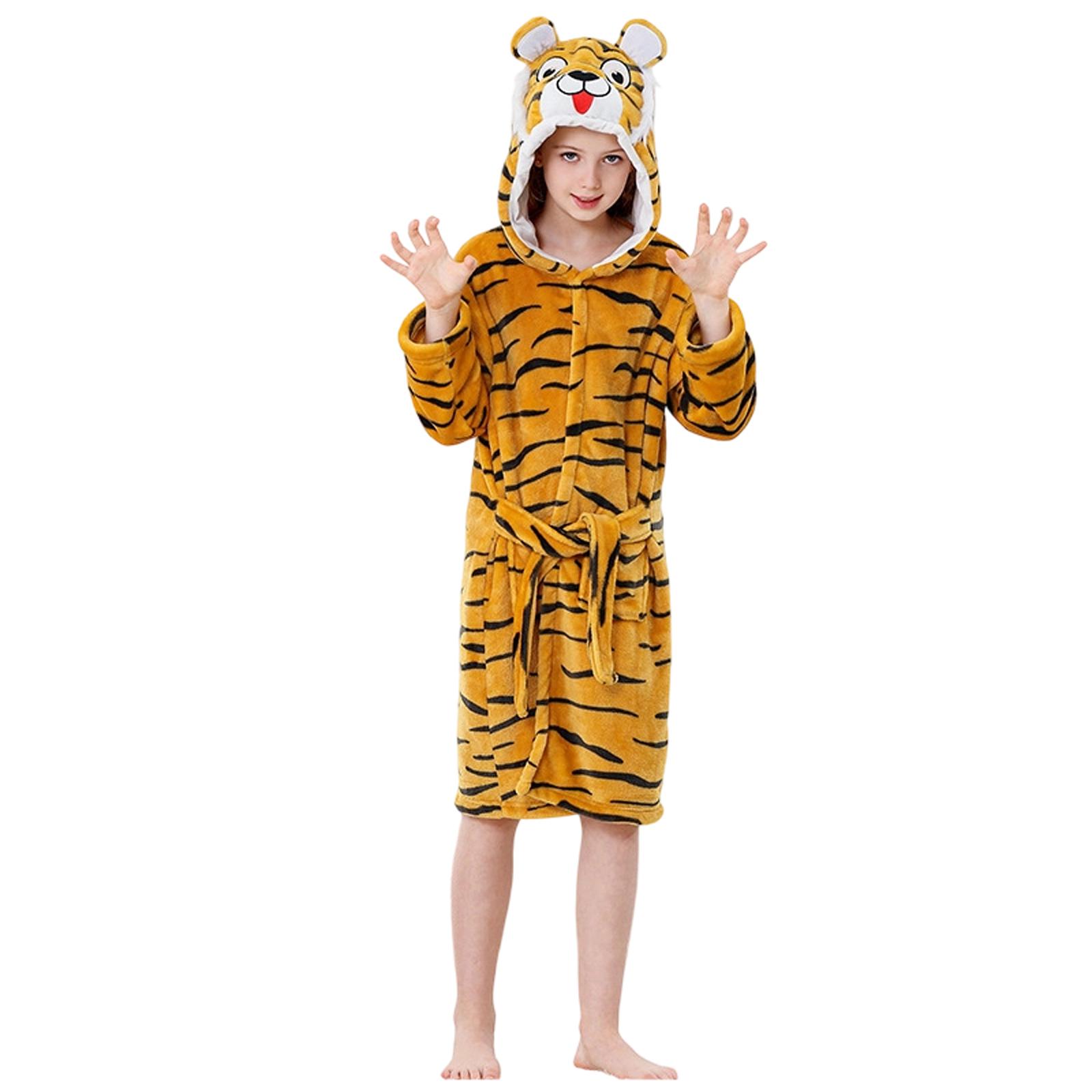 

Children s Fashionable Casual Fleece Hooded Nightgown Button Pocket Skirt Nightgown 140