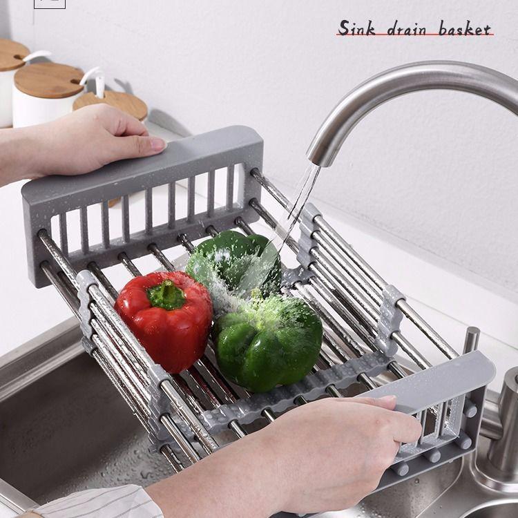Stainless Steel Kitchen Sink Draining Basket for Fruit, Vegetable, and Dish Storage