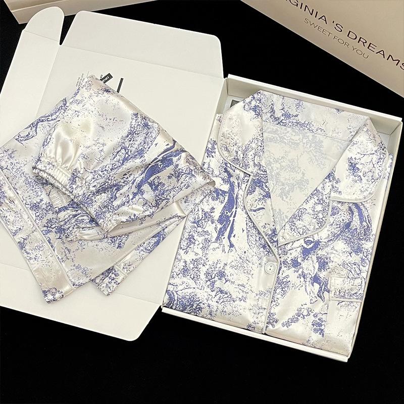 

Роскошная летняя пижама с пейзажным принтом в технике инк-дай для женщин, шорты с коротким рукавом, женская одежда для дома M [Recommended 80-50 kg]