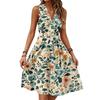 Damen Frühling und Sommer Casual V-Ausschnitt Ärmellose Taille Blumendruck Midikleid