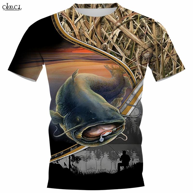 New Fishing Shirt Men's Summer Clothing Fish Graphic O Neck Oversized Tops 2024 Casual Outdoor Apparel For Male Shirt Tee 5XL