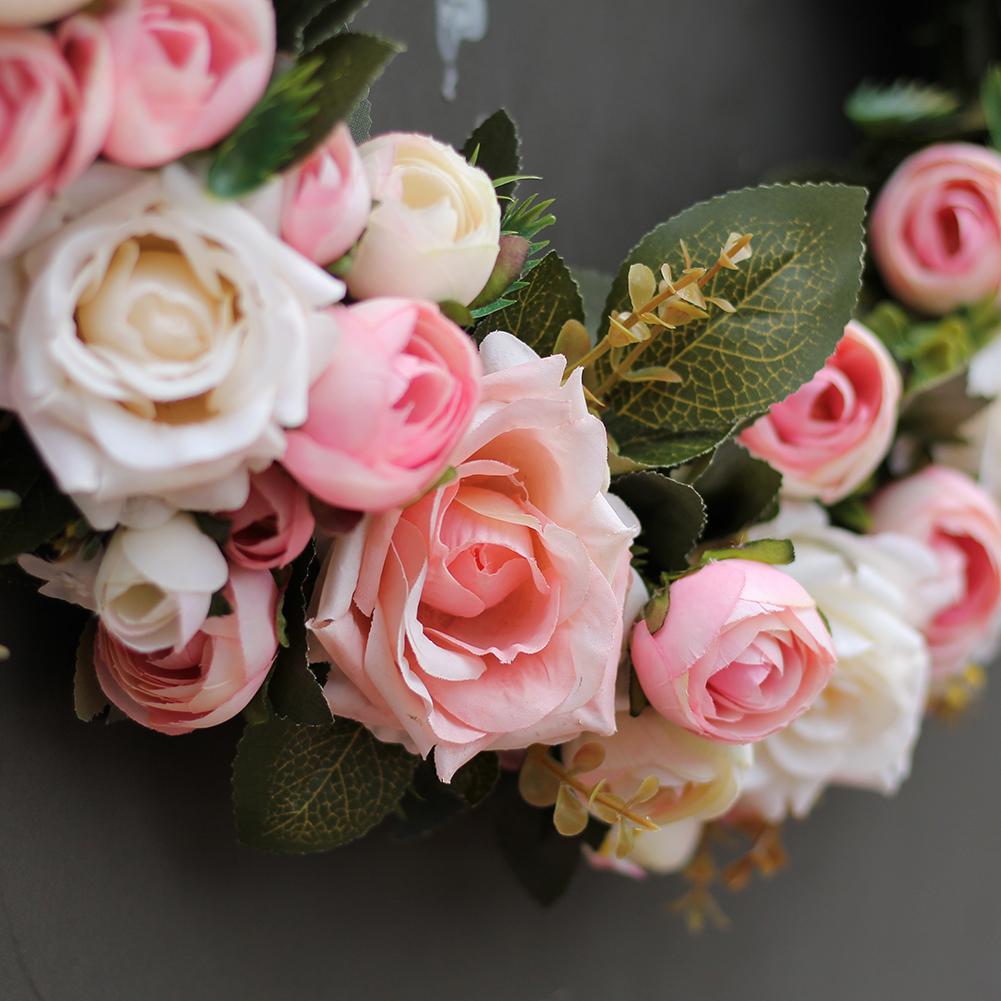 45CM Elegant Pink Peony Wreath Garland Floriation Decoration Hanging for Door Wedding Festival