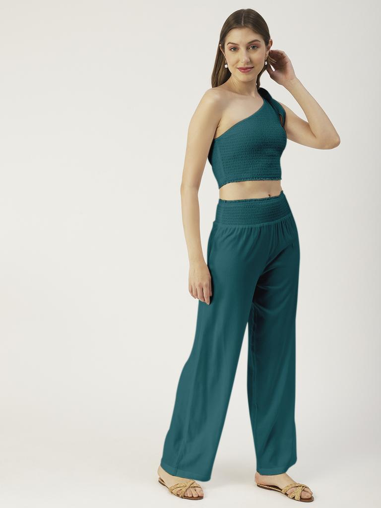 Moomaya Womens Coord Set, Viscose Rayon 2 Pcs Set Crop Top with Palazzo, Resort