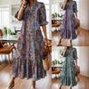 New Women's Print V-neck Mid-sleeve A-line Dress Casual Fashion Sundress for Daily Outing Travel