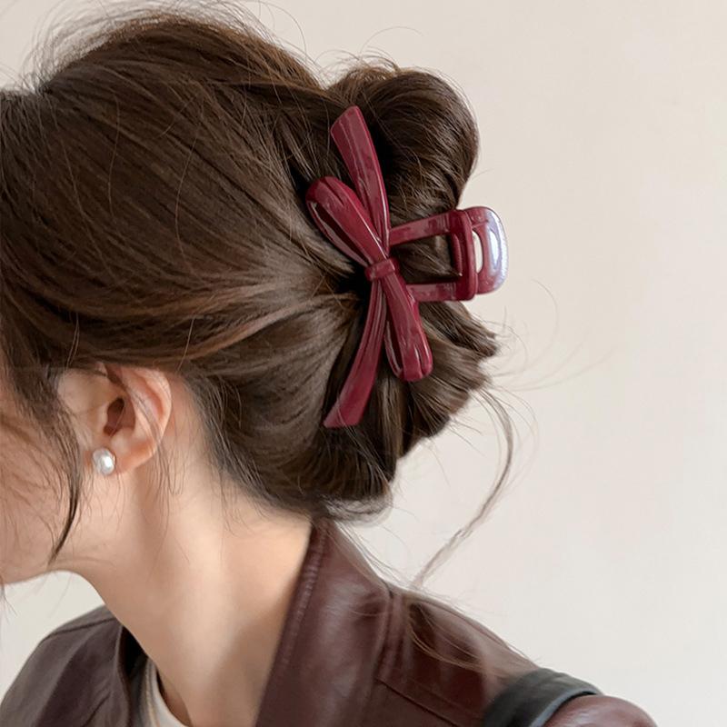 Women Large Dark Red Color Hair Claws Barrettes Hairpins Plastic Ponytail Hair Clips Girls Senior Hair Shark Clip Accessories