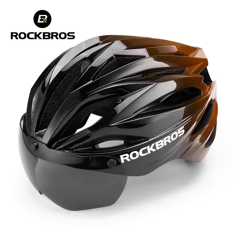 ROCKBROS Cycling Helmet 58-62cm Adjustable Magnetic Goggles Integrated Bike Safety Helmet Men Bicycle Helmet Cycling Headwear L (58-62cm)