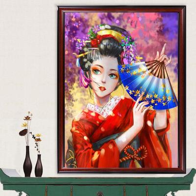 Rompecabezas de mosaico 5D, pintura de diamante, abanico de mujer Geisha japonesa, taladro redondo cuadrado completo, bordado de diamantes, decoración del hogar hecha a mano S240