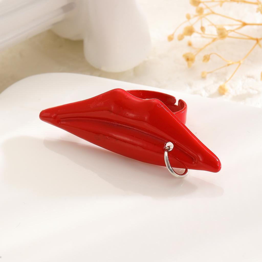 Piercing Lèvre Sexy Grande Forme Lèvre Rouge Bague Doigt Y2K Géométrique Sexy Polyvalent Bijoux Bagues pour Femmes Unique Punk Cadeau de Fête