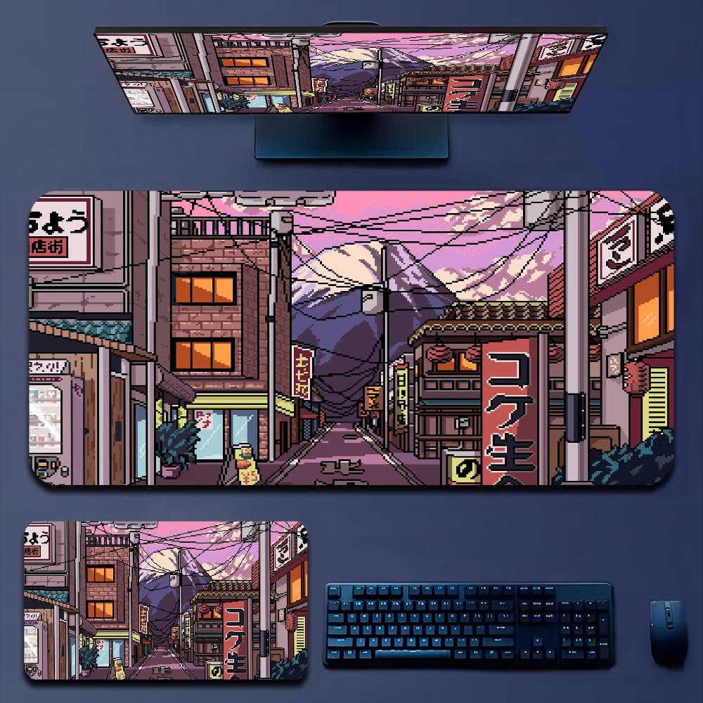 

Japan Aesthetics Purple Neon City In Stocked Laptop Gaming Mice Mousepad Size for large Edge Locking Game Keyboard Pad Square 10x10cm