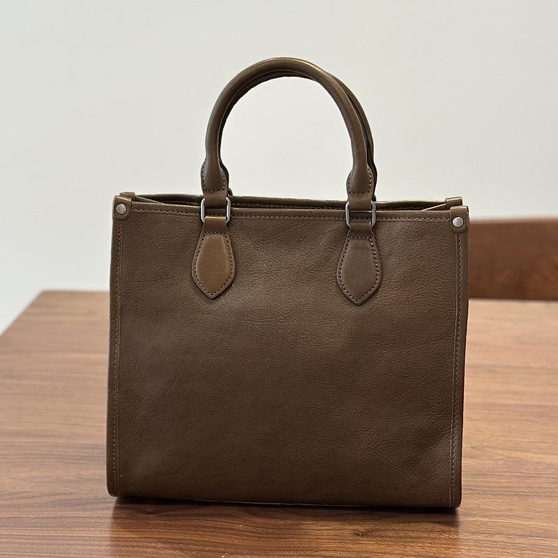 Johnature Bolsa de Couro Genuíno Para Mulheres Grande Capacidade Retro Cor Sólida Bolsa de Mão para Trabalho